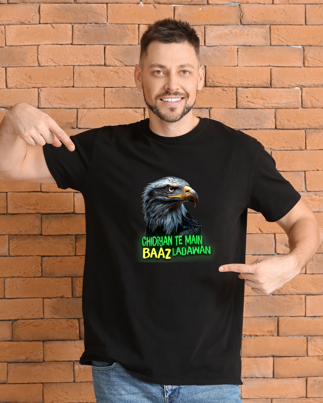 Chidiyan Te Main Baaz Design - Unisex Standard Crew T-Shirt Black