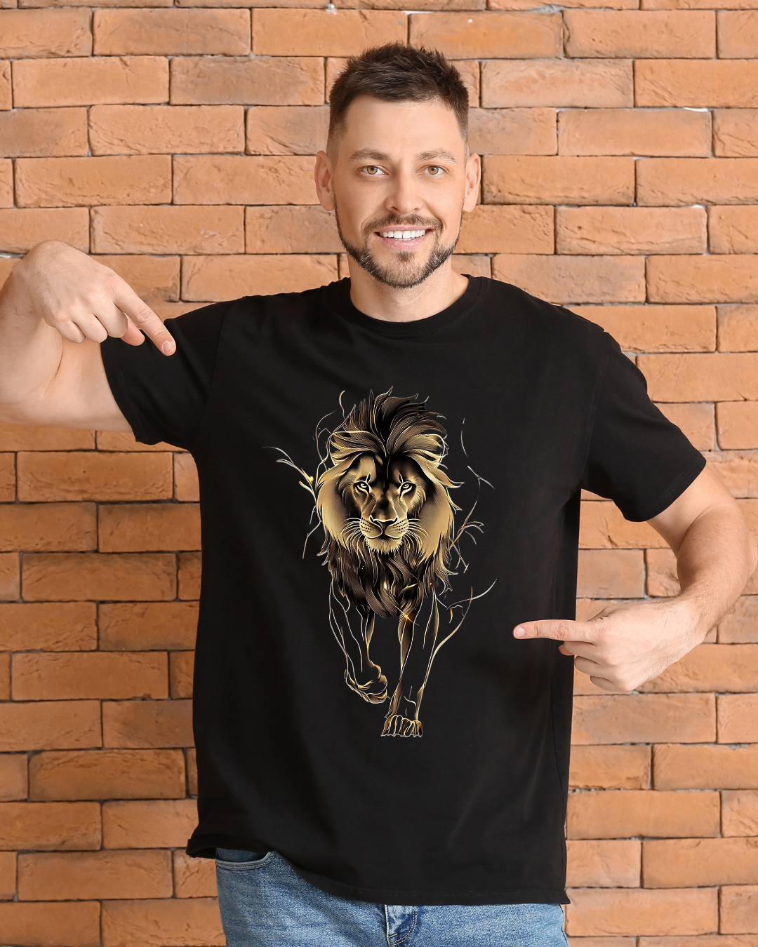 Digital Tiger Printed - Unisex Standard Crew T-Shirt (Black)