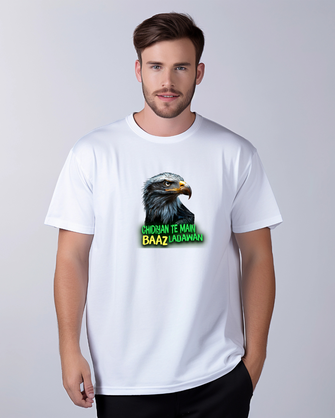 Chidiyan Te Main Baaz Design - Unisex Standard Crew T-Shirt White